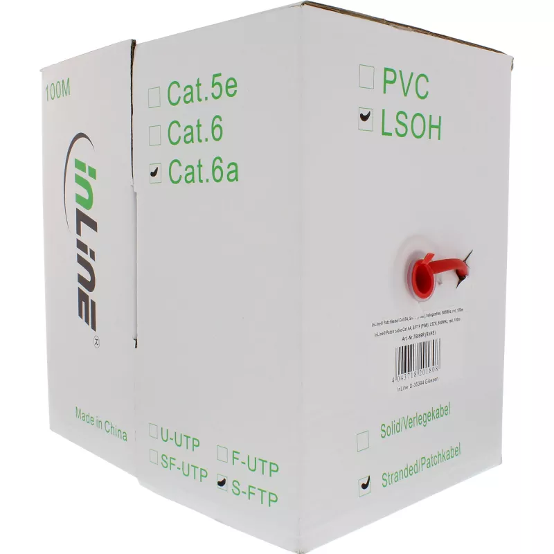 Cable de red S/FTP PiMF Cat.6A libre de halógenos 500MHz rojo 100m InLine