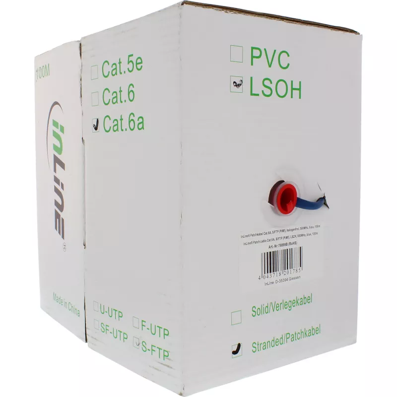 Cable de red S/FTP PiMF Cat.6A libre de halógenos 500 MHz azul 100 m InLine