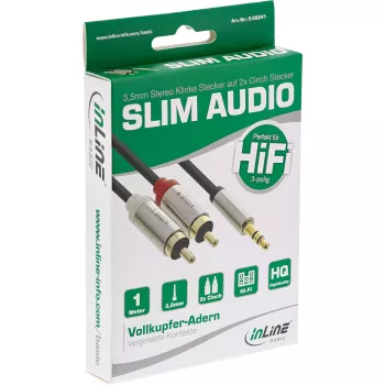 Cable de audio 3,5 mm conector macho a 2x conector macho RCA InLine Basic slim S-99241