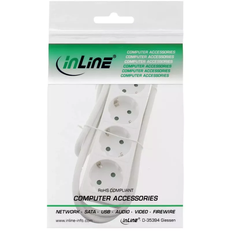 Regleta de enchufes InLine, 4 tomas schuko CEE 7/3, blanca, 1,5 m