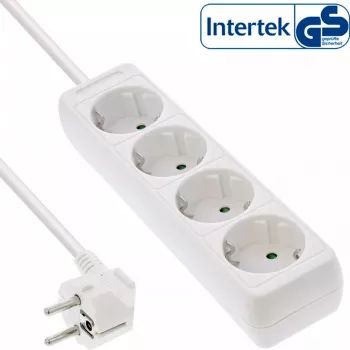 Regleta de enchufes InLine, 4 tomas schuko CEE 7/3, blanca, 1,5 m