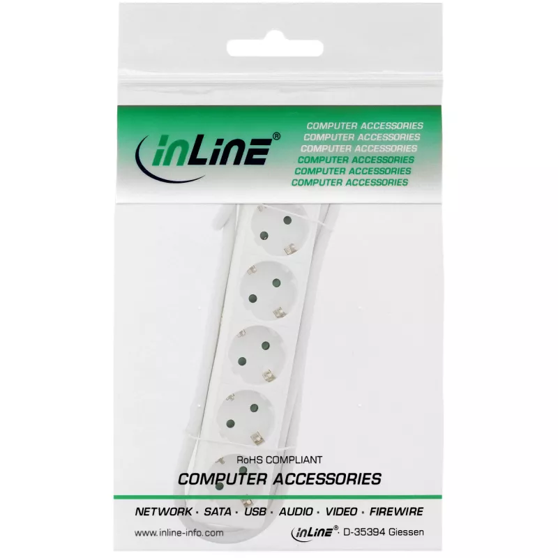 Regleta de enchufes InLine, 5 tomas schuko CEE 7/3, blanca, 1,5 m