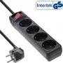 Regleta de enchufes InLine, 4 tomas schuko CEE 7/3, con interruptor, negra, 1,5 m