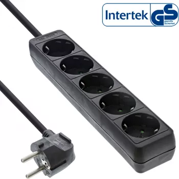 Regleta de enchufes InLine, 5 tomas schuko CEE 7/3, negra, 1,5m