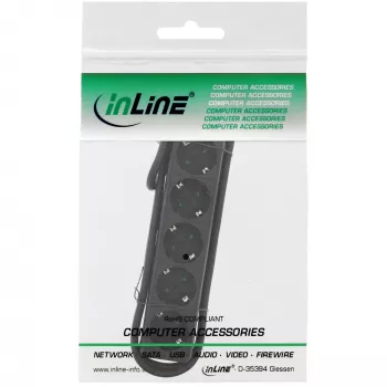 Regleta de enchufes InLine, 5 tomas schuko CEE 7/3, negra, 1,5m