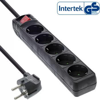 Regleta de enchufes InLine, 5 tomas schuko CEE 7/3, negra, 1,5 m