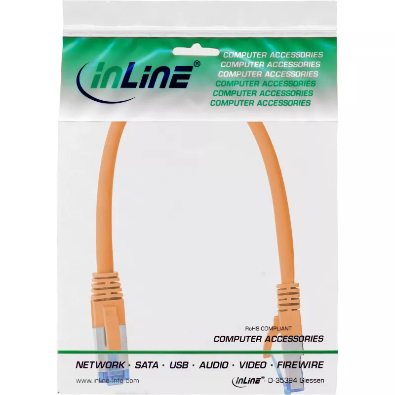 Cable de red S/FTP PiMF Cat.6A libre de halógenos 500MHz naranja 0,25m InLine