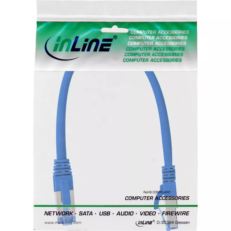 Cable de red S/FTP PiMF Cat.6A libre de halógenos 500 MHz azul 0,25 m InLine