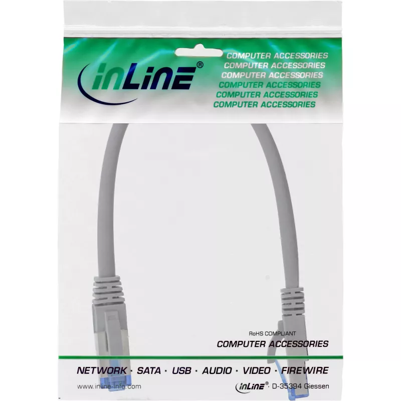 Cable de red S/FTP PiMF Cat.6A libre de halógenos 500 MHz gris 0,25 m InLine