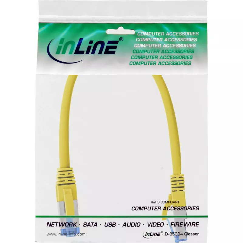 InLine Cable de red S/FTP PiMF Cat.6A libre de halógenos 500MHz amarillo 0,3m