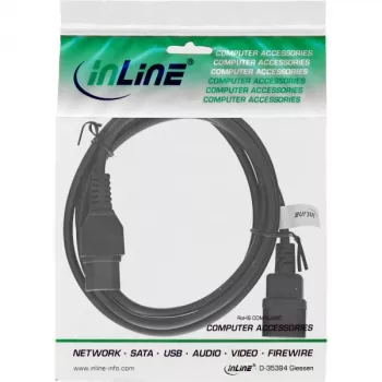 Alargador de cable de alimentación InLine, conector para aparatos calientes IEC-C15/IEC-C14 recto, 2 m