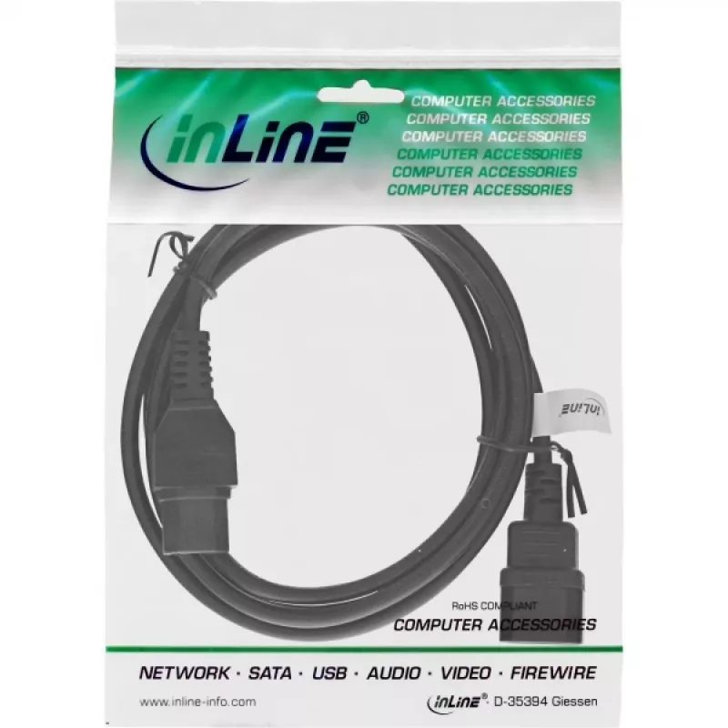 Alargador de cable de alimentación InLine, conector para aparatos calientes IEC-C15/IEC-C14 recto, 2 m