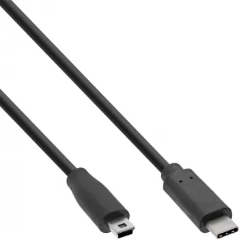 Cable USB 2.0 InLine, conector macho USB-C / conector macho Mini-B (5 pines), negro, 1 m
