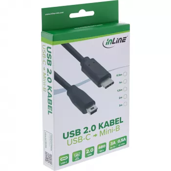Cable USB 2.0 InLine, conector macho USB-C / conector macho Mini-B (5 pines), negro, 0,5 m