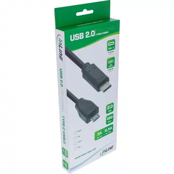 Cable USB 2.0 InLine, conector macho USB-C / conector macho Micro-B, negro, 0,5 m