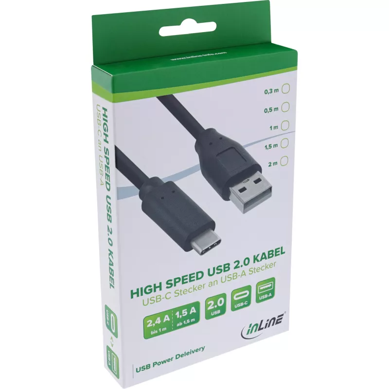 Cable USB 2.0 InLine, conector macho USB-C / conector macho USB-A, negro, 1 m