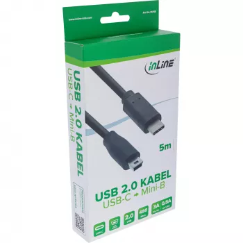 Cable USB 2.0 InLine, conector macho USB-C / conector macho Mini-B (5 pines), negro, 5 m