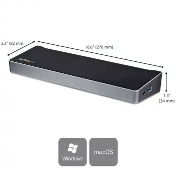 StarTech.com Dock USB-C 4K, estación de acoplamiento para triple monitor UHD 4K, Mac y Windows, USB-C a HDMI y DisplayPort, 60W Power Delivery, hub de 5x USB 5Gbit/s – TAA