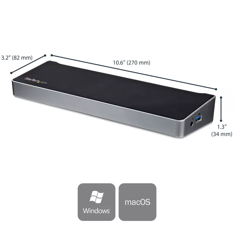 StarTech.com Dock USB-C 4K, estación de acoplamiento para triple monitor UHD 4K, Mac y Windows, USB-C a HDMI y DisplayPort, 60W Power Delivery, hub de 5x USB 5Gbit/s – TAA