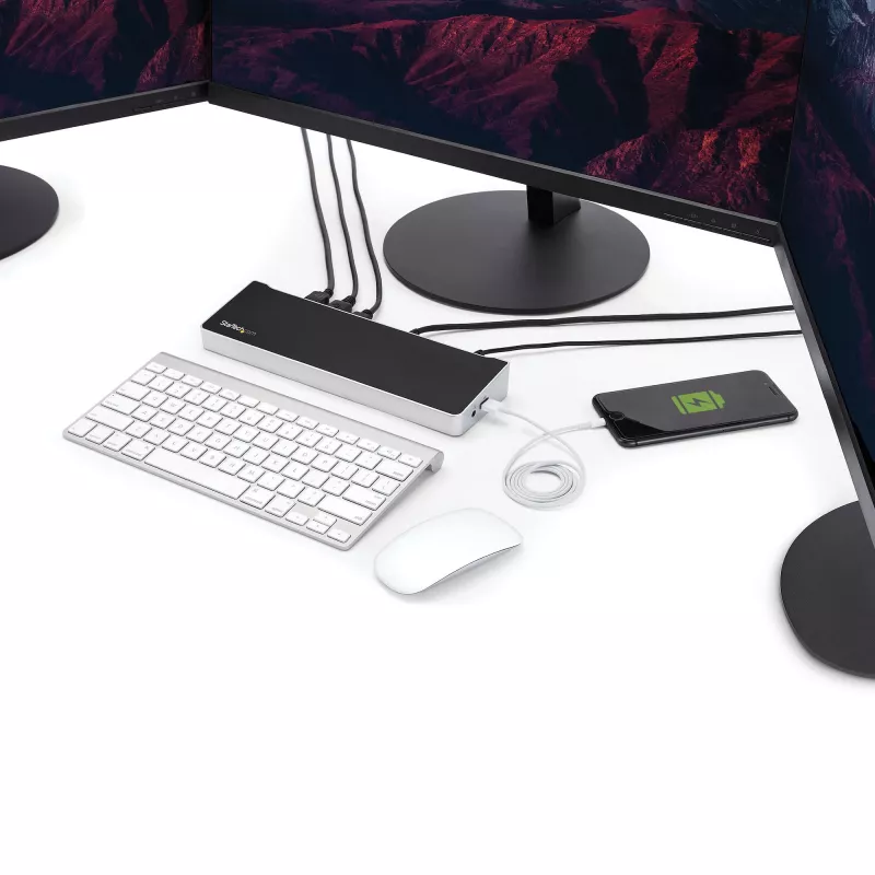 StarTech.com Dock USB-C 4K, estación de acoplamiento para triple monitor UHD 4K, Mac y Windows, USB-C a HDMI y DisplayPort, 60W Power Delivery, hub de 5x USB 5Gbit/s – TAA