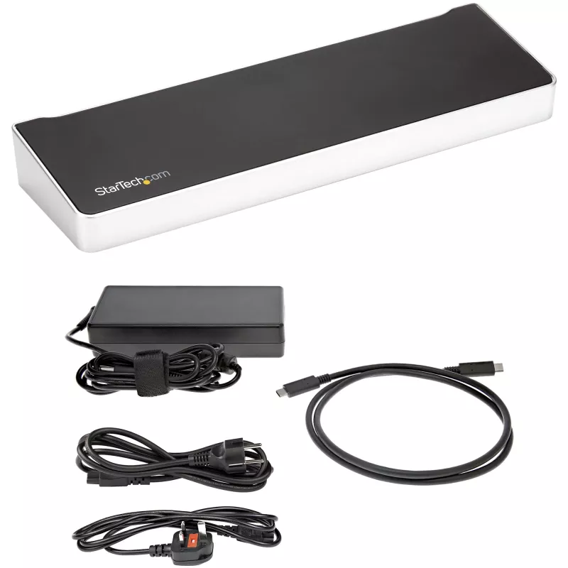 StarTech.com Dock USB-C 4K, estación de acoplamiento para triple monitor UHD 4K, Mac y Windows, USB-C a HDMI y DisplayPort, 60W Power Delivery, hub de 5x USB 5Gbit/s – TAA