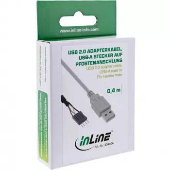 Cable adaptador USB 2.0 InLine USB Type-A macho / conector pin-header macho, 0,40 m