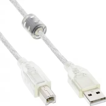 Cable USB 2.0 Type-A macho / B macho transparente con núcleo de ferrita 0,5 m InLine 34505