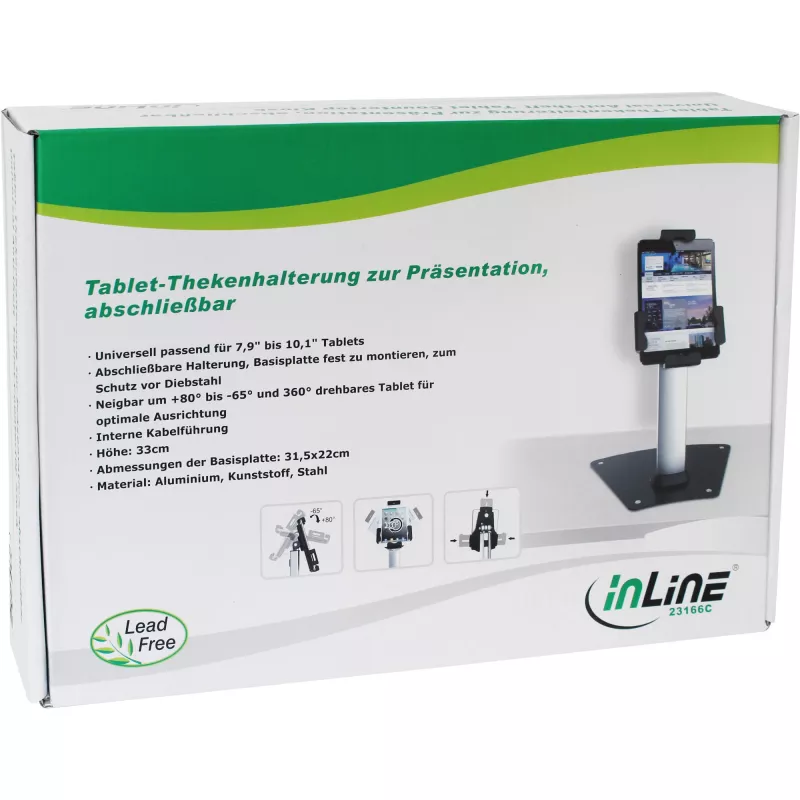 Soporte de mesa para tablet InLine de aluminio con cierre, universal para 7,9