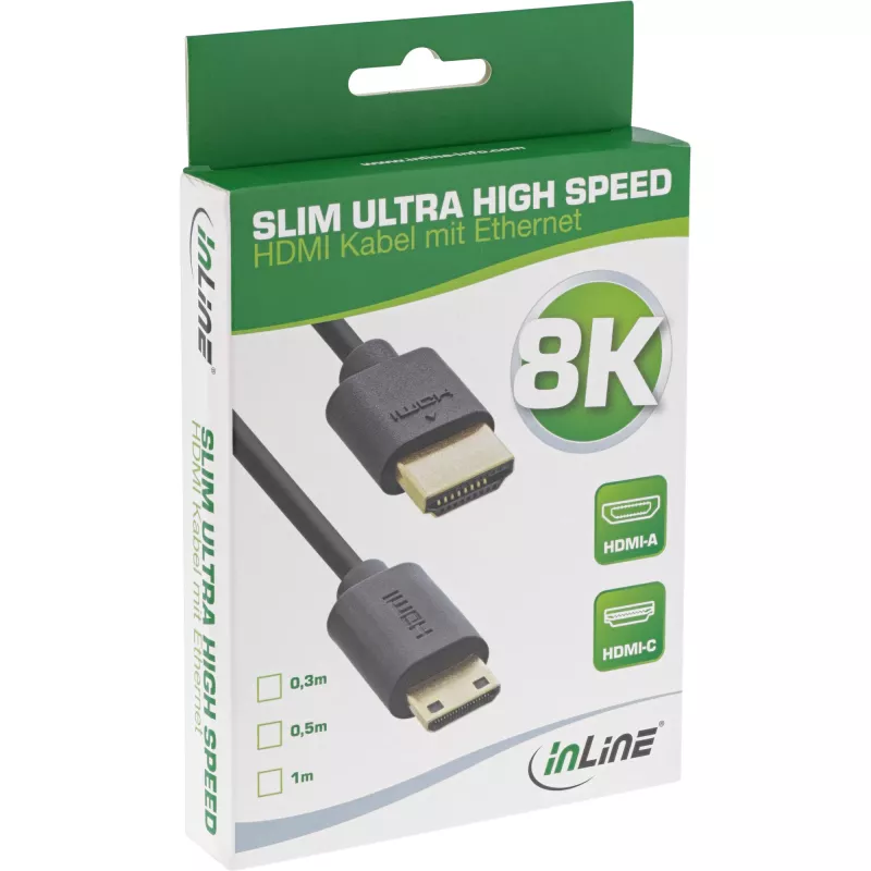 Cable HDMI InLine Slim Ultra High Speed AM/CM 8K4K dorado negro 0,5 m