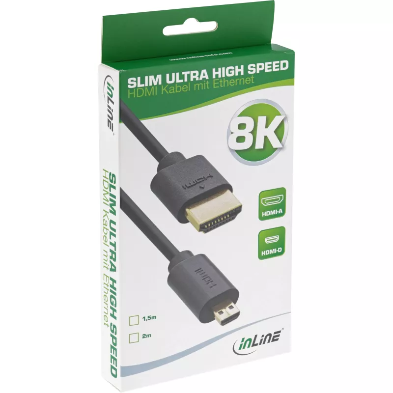 Cable HDMI InLine Slim Ultra High Speed AM/DM 8K4K dorado negro 2 m