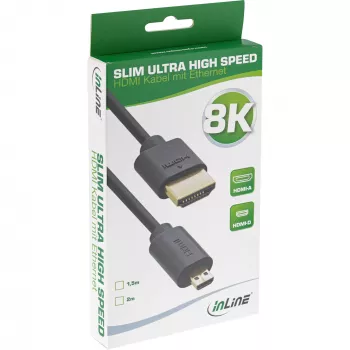 Cable HDMI InLine Slim Ultra High Speed AM/DM 8K4K dorado negro 1,5 m