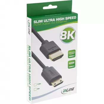 Cable HDMI InLine Slim Ultra High Speed AM/CM 8K4K dorado negro 2 m