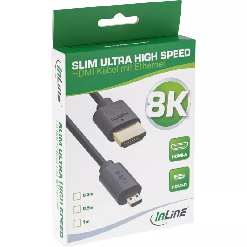 Cable HDMI InLine Slim Ultra High Speed AM/DM 8K4K dorado negro 1 m