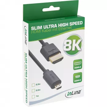 Cable HDMI InLine Slim Ultra High Speed AM/DM 8K4K dorado negro 0,3 m