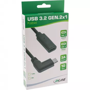 Cable USB 3.2 Gen.1x2 InLine 35782 conector macho USB-C acodado / conector hembra negro 2 m
