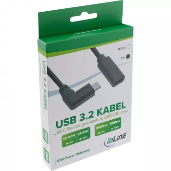 InLine Cable USB 3.2 Gen.2x2, USB-C macho acodado / hembra, negro, 0,5 m (35786)