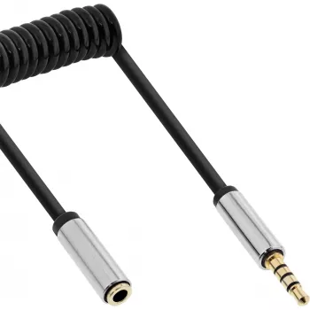 Cable de audio en espiral InLine Slim 3,5 mm conector macho / conector hembra, 4 polos, estéreo, 2 m