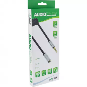 Cable de audio en espiral InLine Slim 3,5 mm conector macho / conector hembra, 4 polos, estéreo, 2 m