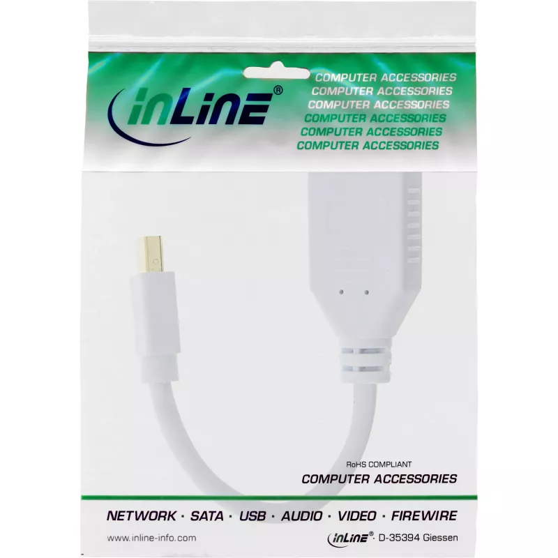 Cable adaptador InLine Mini DisplayPort macho a DisplayPort hembra, 4K2K, blanco, 0,15 m