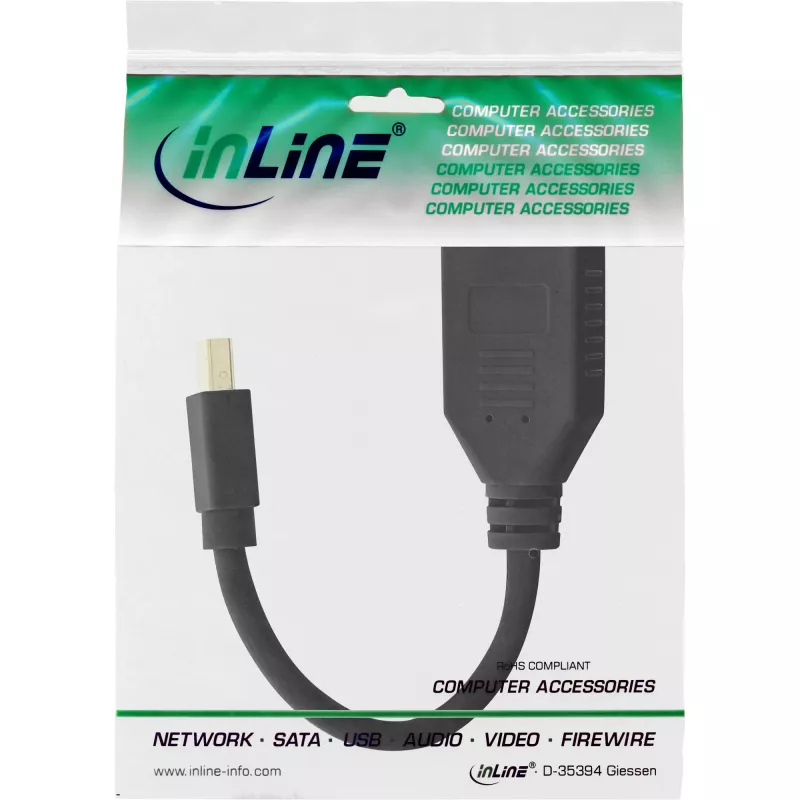 Cable adaptador InLine Mini DP macho a DisplayPort hembra, 4K2K, negro, 0,15 m