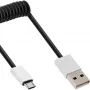 Cable Micro-USB 2.0 en espiral InLine, Type-A/Micro-B macho/macho, negro/aluminio, flexible 3 m