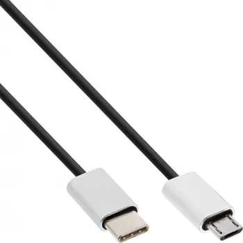 Cable USB 2.0 InLine, conector macho USB-C / conector macho Micro-B, negro/aluminio, flexible, 1,5 m