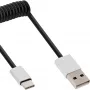 Cable USB 2.0 en espiral InLine, conector macho USB-C / conector macho USB-A, negro/aluminio, flexible, 2 m