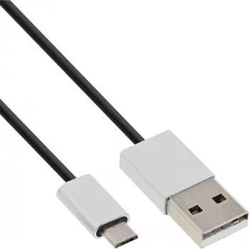 Cable Micro-USB 2.0 InLine, USB Type-A / Micro-B macho/macho, negro/aluminio, flexible, 1 m