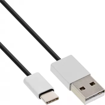 Cable USB 2.0 InLine, conector macho USB-C / conector macho USB-A, negro/aluminio, flexible, 0,5 m