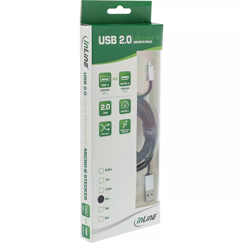 Cable Micro-USB 2.0 InLine, USB Type-A / Micro-B macho/macho, negro/aluminio, flexible, 3 m