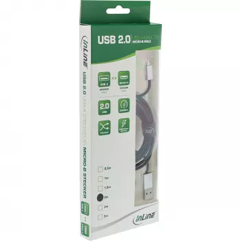 Cable Micro-USB 2.0 InLine, USB Type-A / Micro-B macho/macho, negro/aluminio, flexible, 2 m