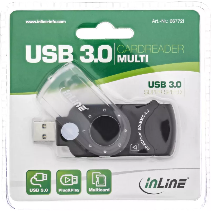 InLine lector de tarjetas portátil USB 3.0, para SD/SDHC/SDXC, microSD
