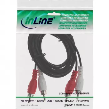 InLine cable de audio, 2x RCA macho/macho 20m, conector macho, 2 x RCA, conector macho, 20 m, negro