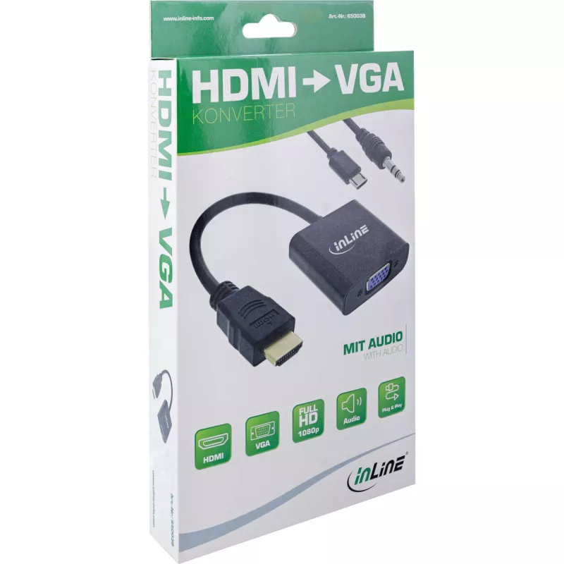InLine cable convertidor HDMI a VGA con audio convertidor de vídeo activo negro